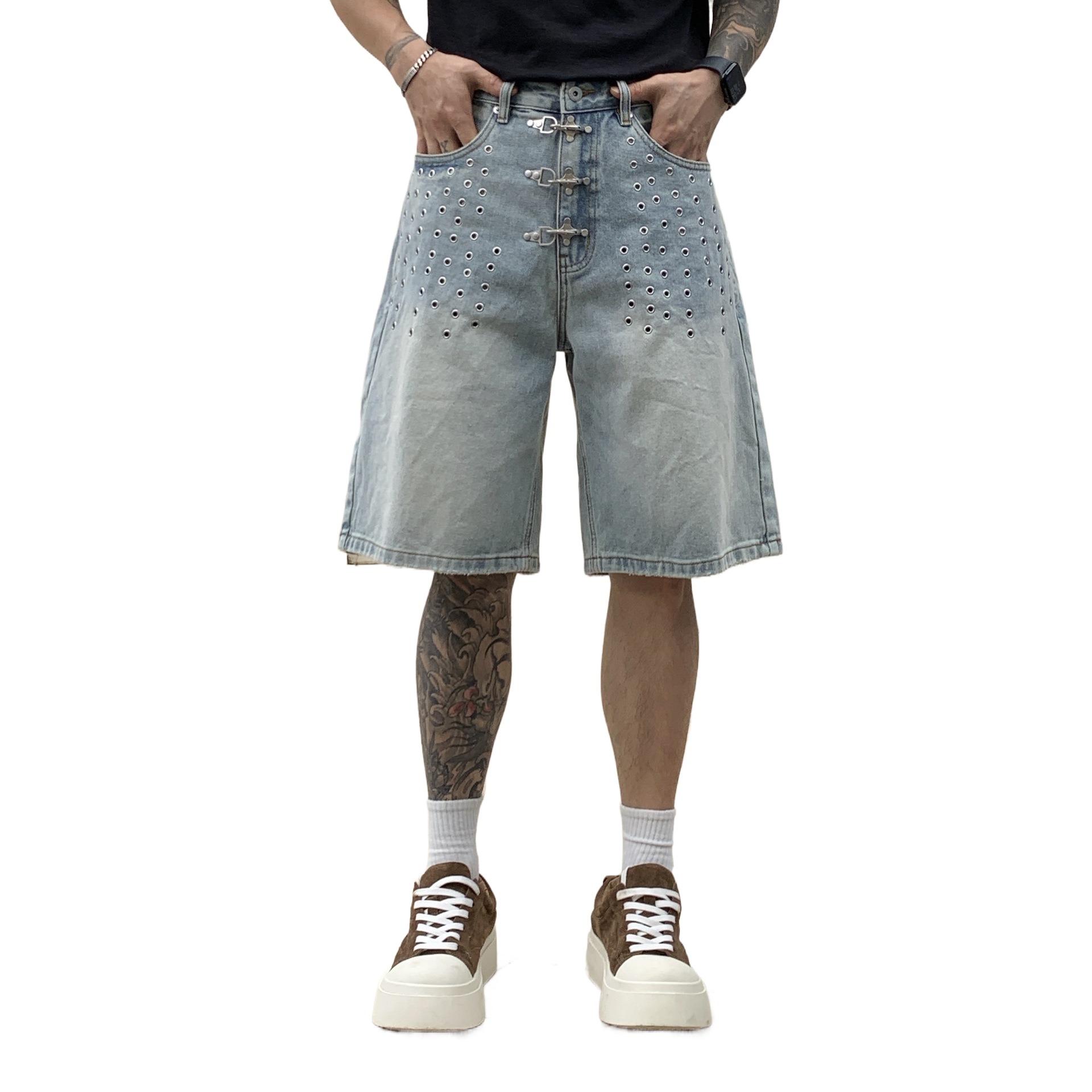 Street Fashion Hip Hop - Pantalones Cortos de Mezclilla para Hombre,