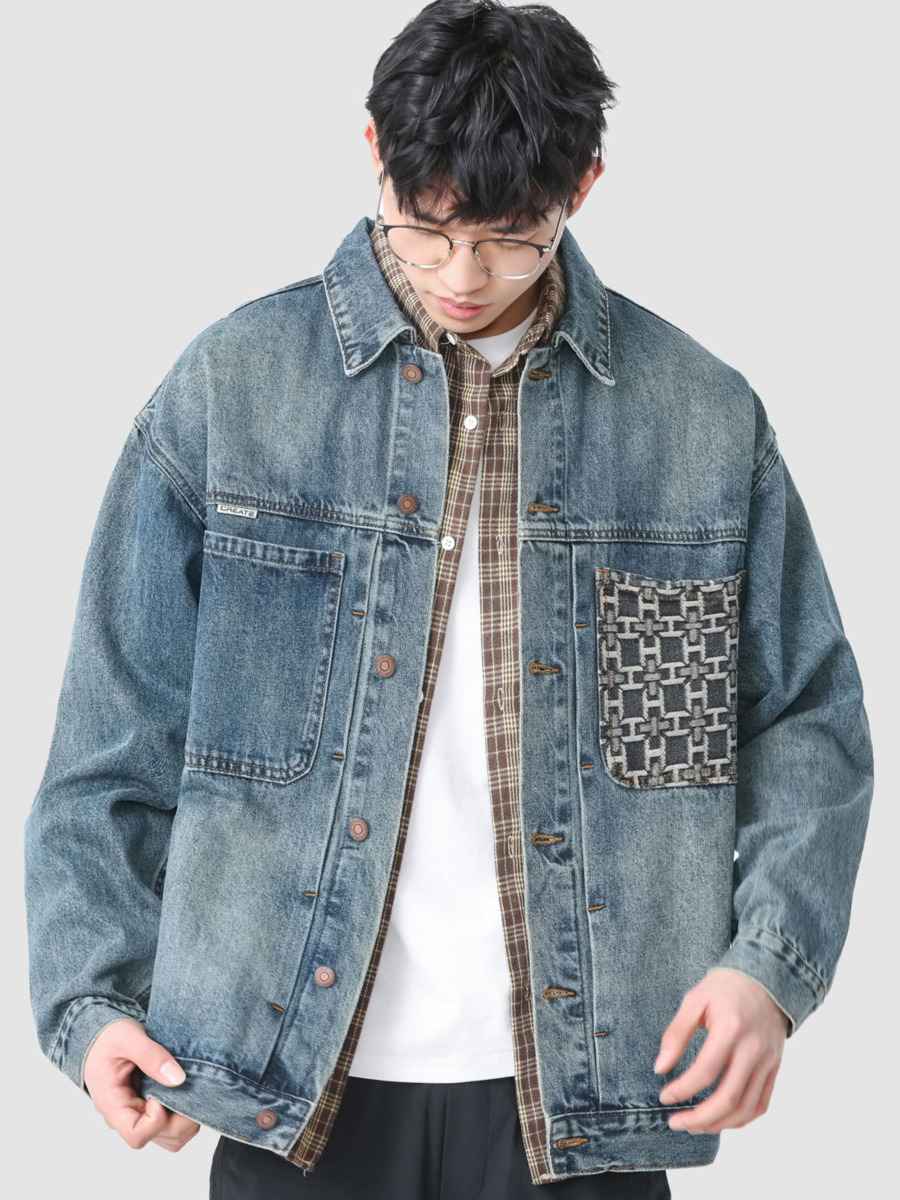 Street Fashion Hong Kong - Chaqueta vaquera con bolsillo bordado Vintage