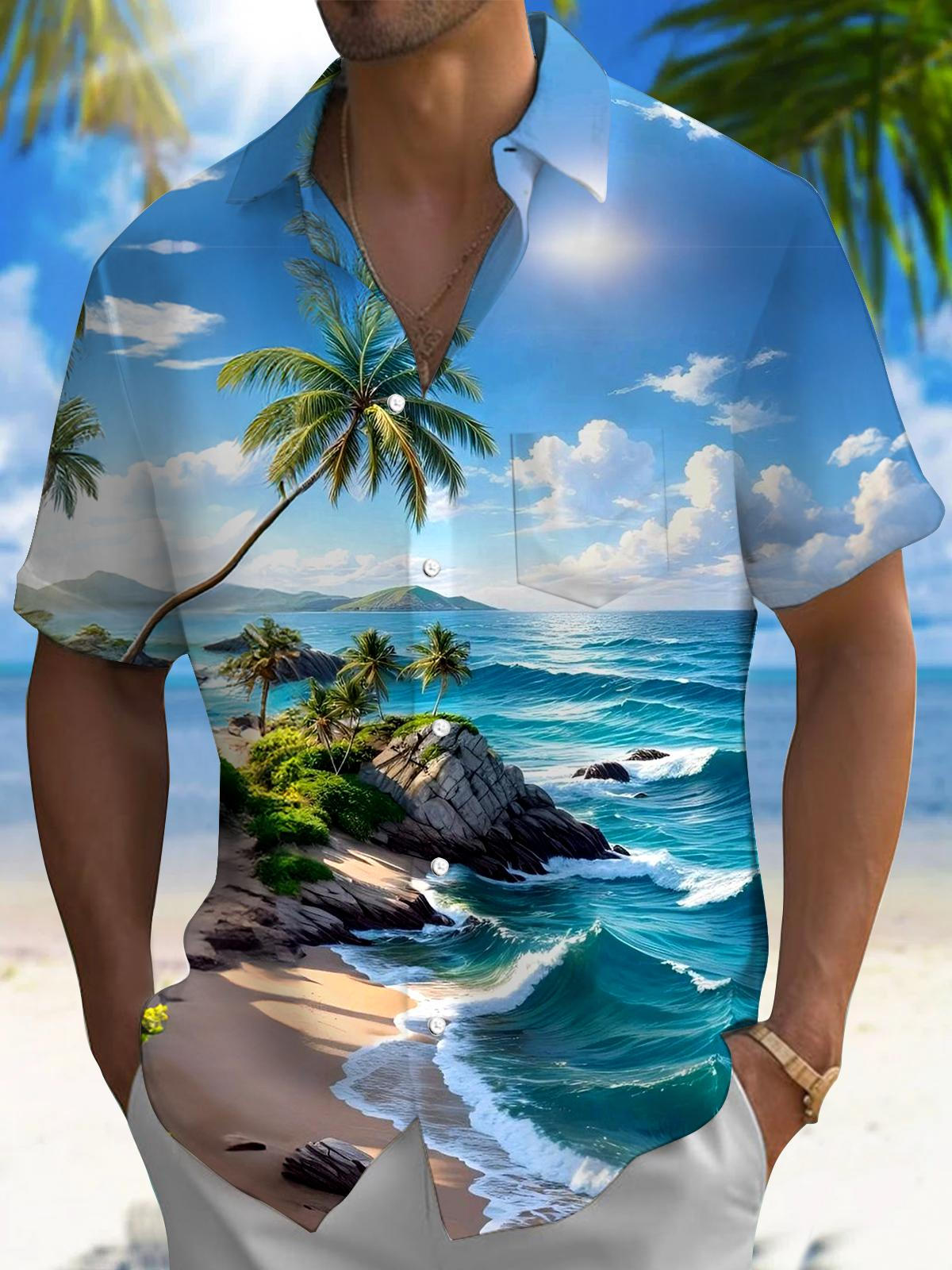 Street Fashion Walk - Nueva Camisa Hawaiana de Manga Corta
